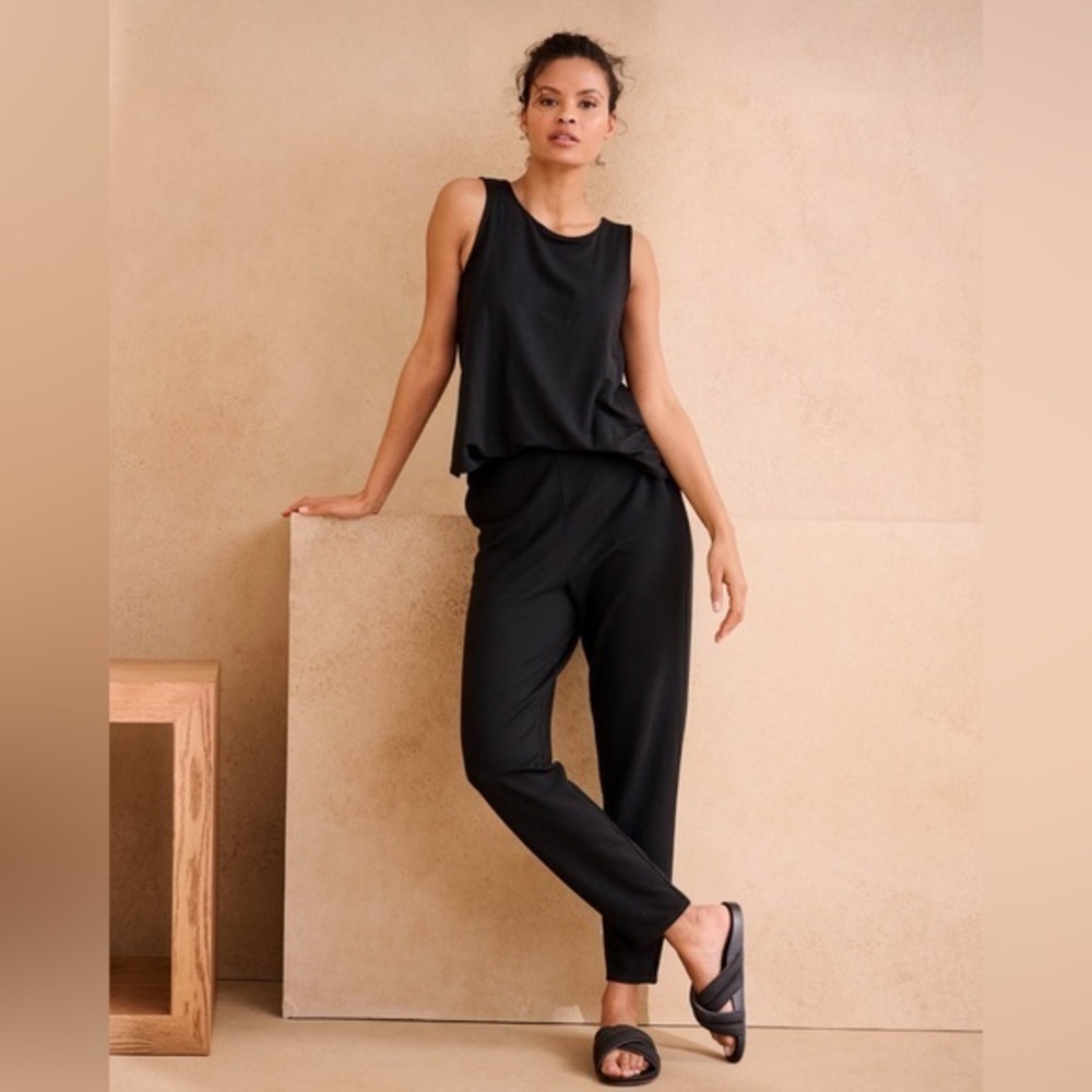 Garnet Hill Black One Piece Sleeveless Casual  Elastic Waist Pocket  Jumpsuit 8